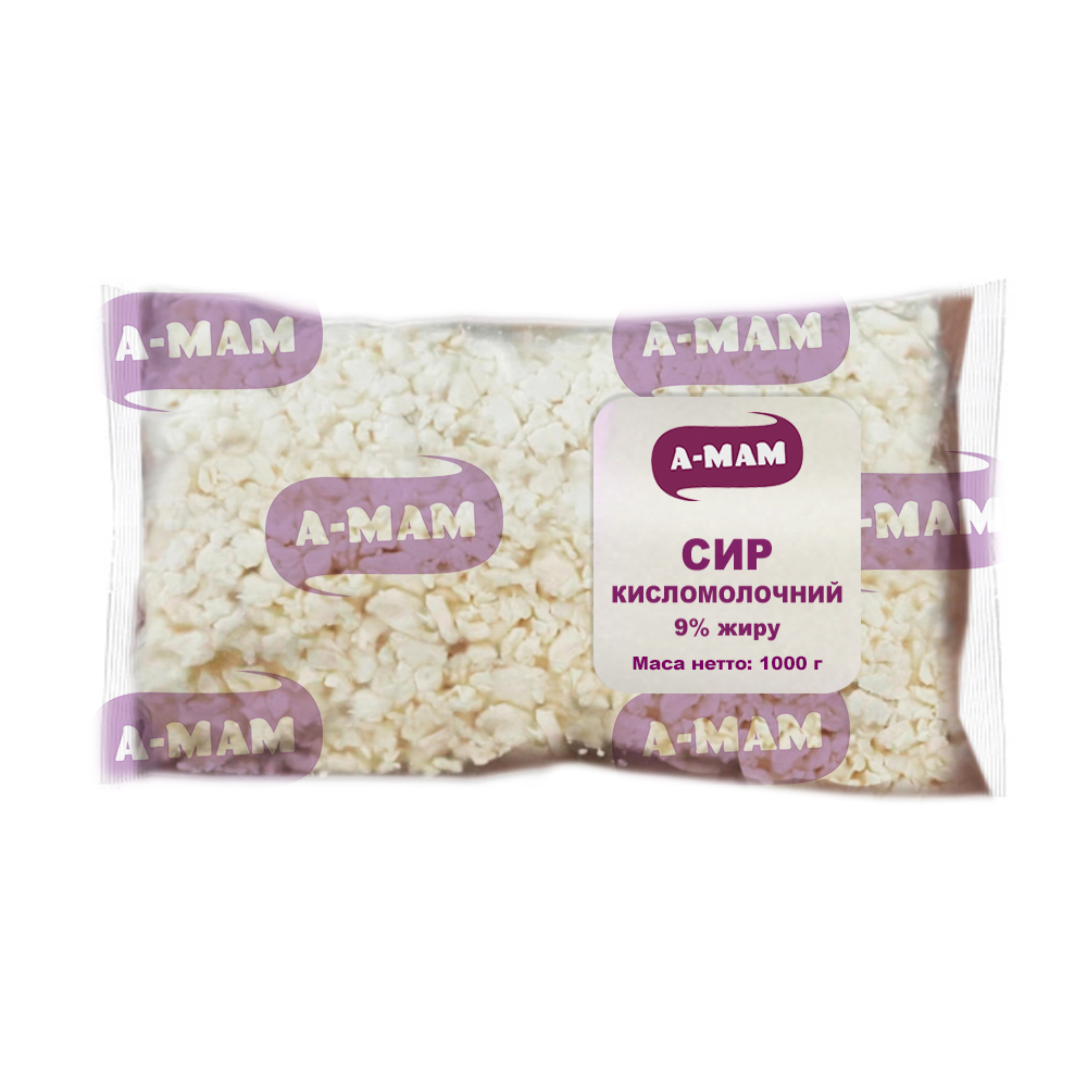 Сир кисломолочний ТМ "А-МАМ" 9% жиру, пет-пакет 1000 г